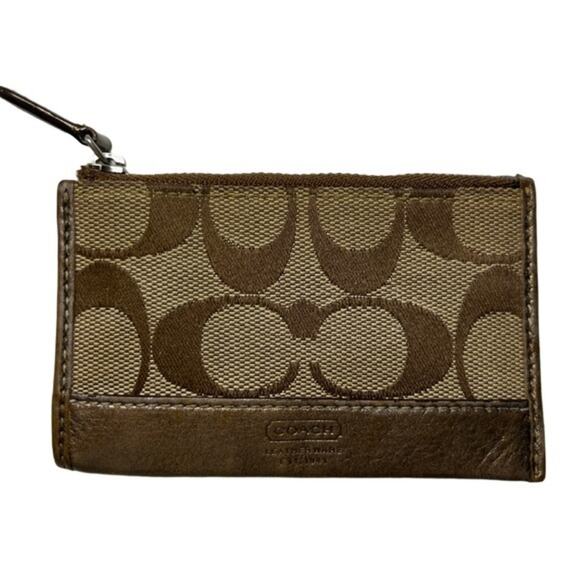 Coach Brown Signature Canvas & Bronze Leather Key Holder Card Case - Picture 1 of 7